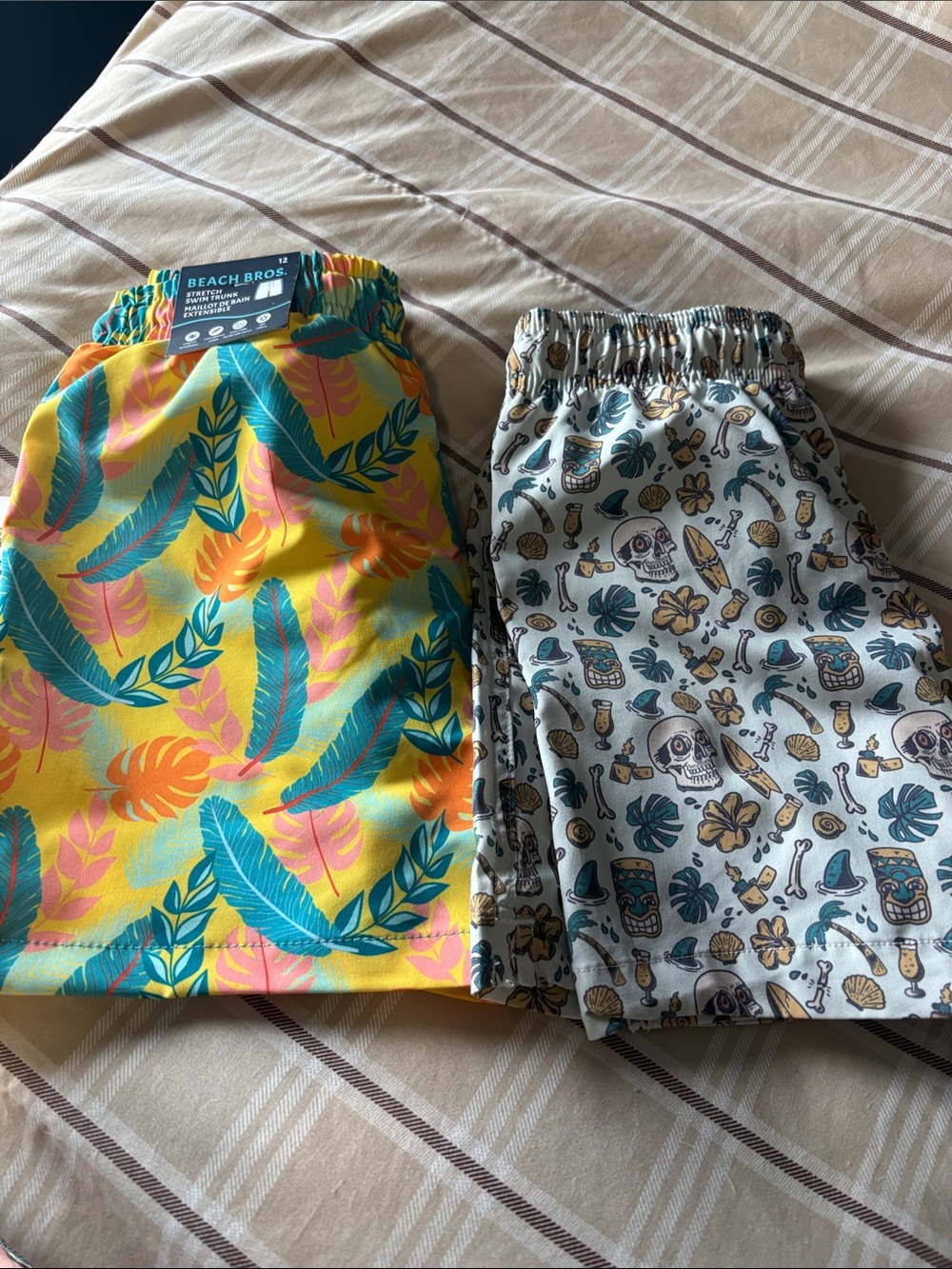 Kids Swim Shorts - Yellow Tropical Print